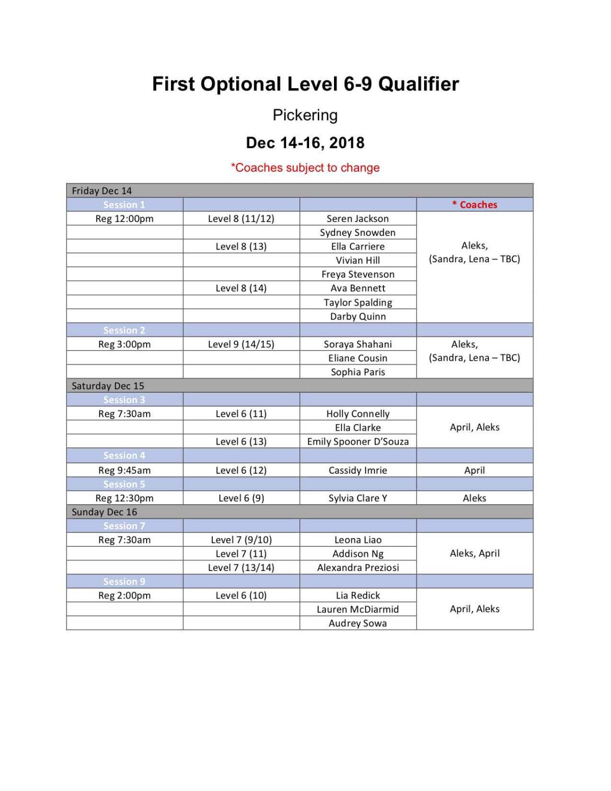 Pickering Winter Classic Competition Schedule Oakville Gymnastics