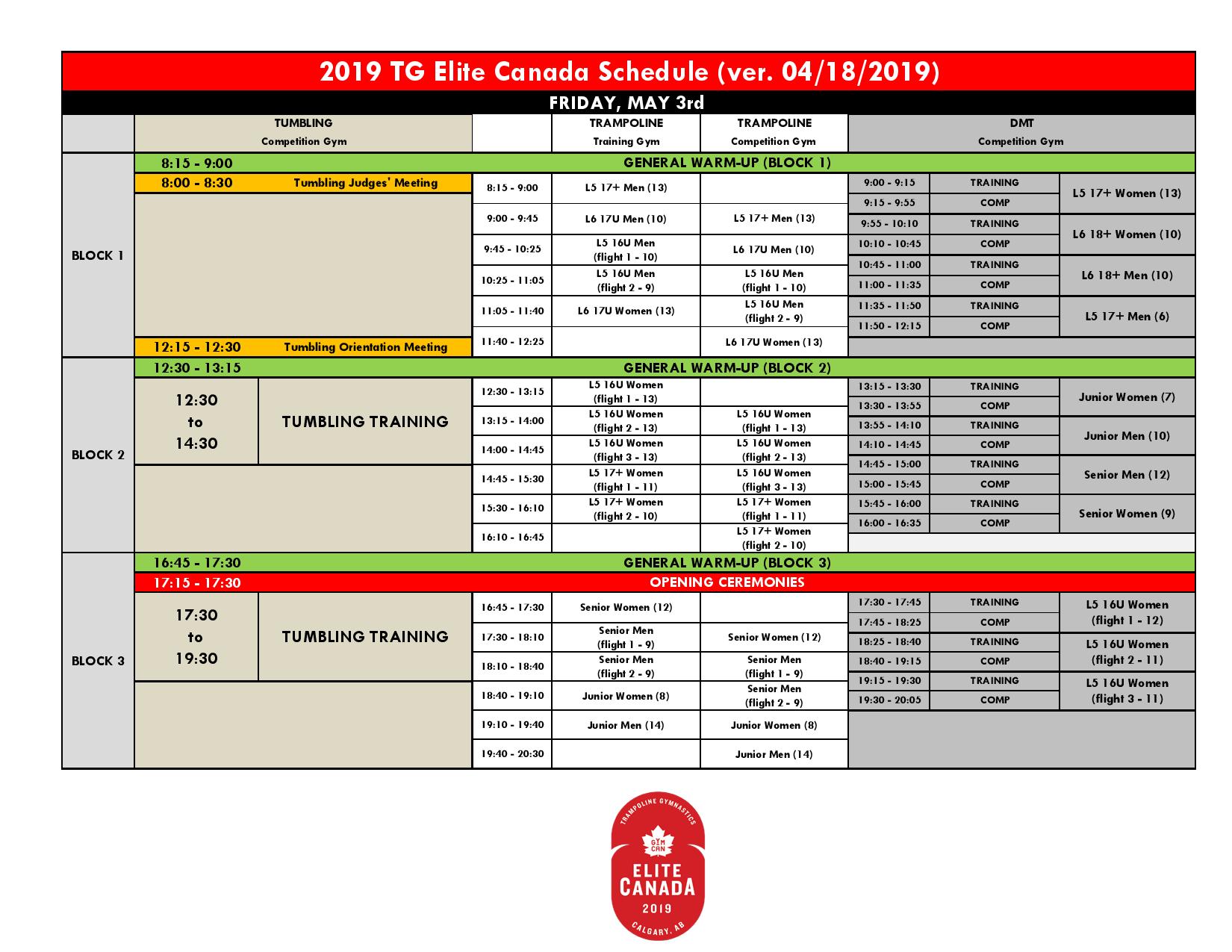 2019 Elite Canada In Trampoline Gymnastics Calgary Schedule