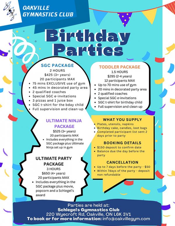 Birthday Parties - Oakville Gymnastics Club